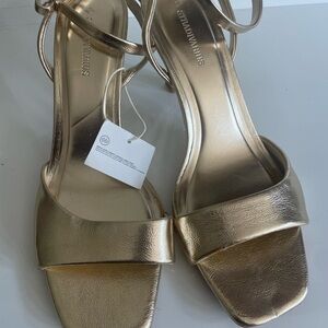 STAUD Gold Heels Ankle Strap Metallic